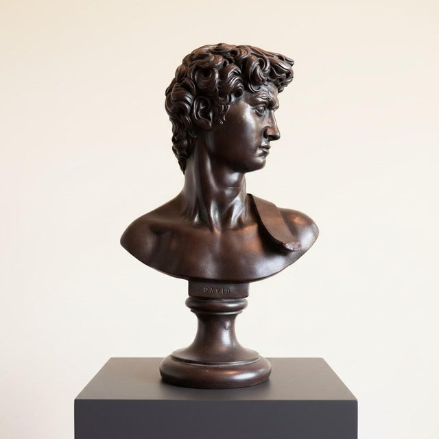Austin Productions Vintage 1966 Austin Productions David Bust-Michelangelo-Faux Bronze-Classical For Sale - Image 4 of 10