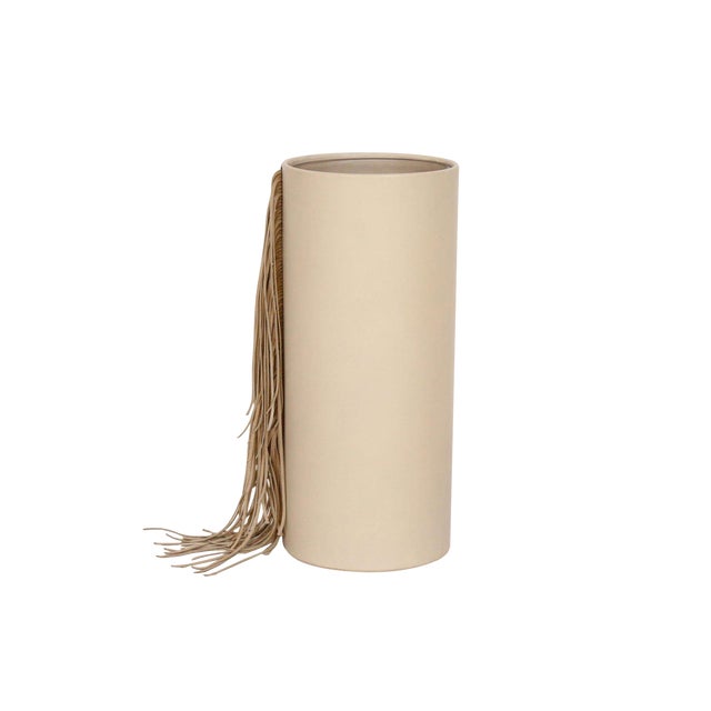 Cream Fringe Large Leather Vase Fringes Round Shaped Decorative