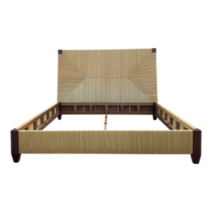 John Hutton Donghia "Merbau" Mahogany Rush King Bed Frame With Woven Reed