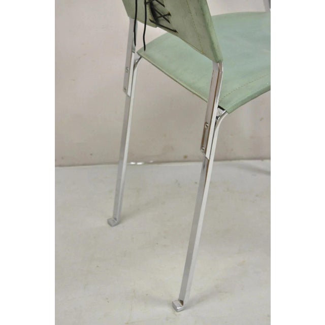 Blue Late 20th Century Italian Modern Naos Italy Teal Blue Leather Chrome "Corset" Arm Chairs - A Pair For Sale - Image 8 of 12