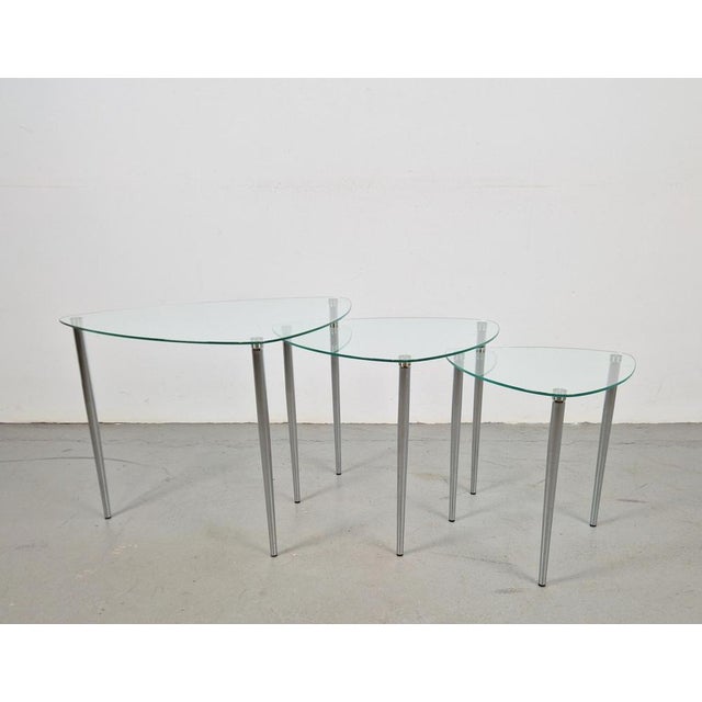 Nesting Tables in Glass and Chrome, Set of 3 For Sale - Image 11 of 14