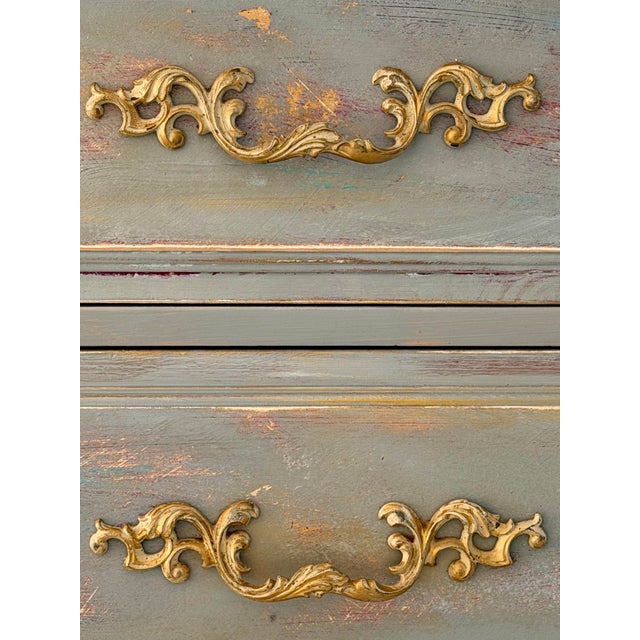 Gray 1970s Artisan-Finished Louis XV Chest with Poetic Script Detail For Sale - Image 8 of 12