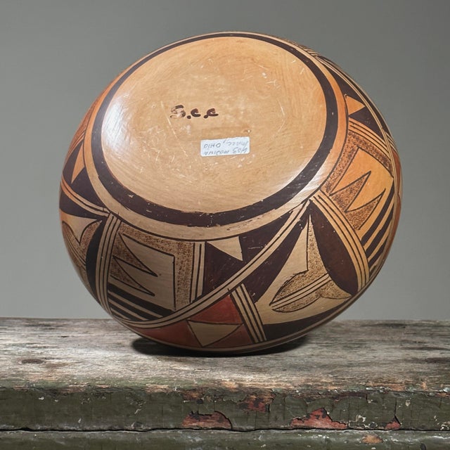 Brown Vintage Polychrome Hopi Bowl by Sarah Colleteta, Signed For Sale - Image 8 of 9