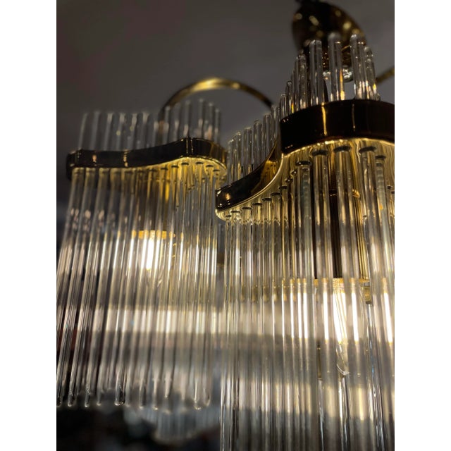 Brass 1970s Vintage Arched Italian Gaetano Sciolari Chandelier With Glass Rods and Brass For Sale - Image 8 of 11