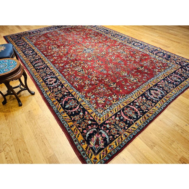 Persian Vintage Persian Kashan Rug, Hand-Knotted Wool, Allover Floral Pattern, Red & Navy, 9x14 For Sale - Image 3 of 17