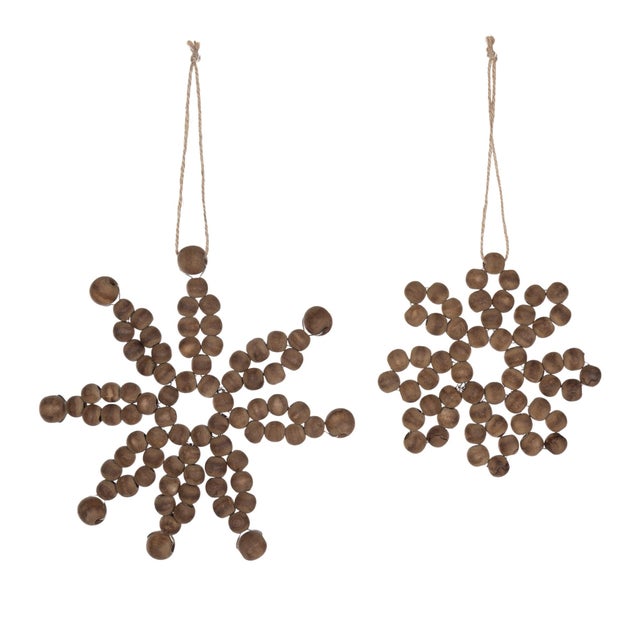 Add a charming touch to your holiday decor with this Set of Wood Bead Snowflake Ornaments. Crafted from natural wood and...
