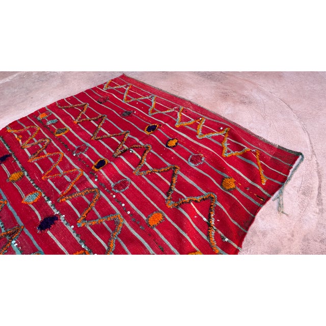 Red 1980's Moroccan Abstract Red Flatweave Rug - 8 X 5.41 Ft For Sale - Image 8 of 9
