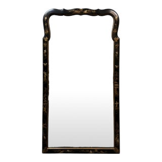 Vintage Black Chinoiserie Style Wall Mirror, 47" X 25", 1974 For Sale
