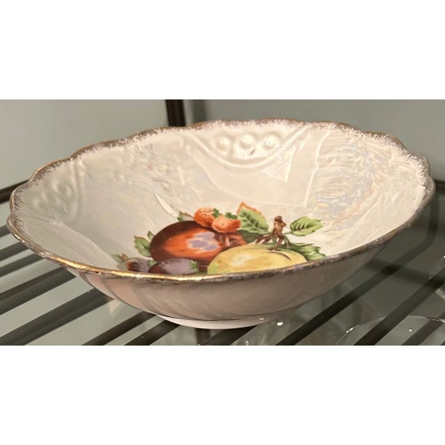 Victorian Antique Porcelain Lusterware Bowl, for Fruit or Dessert, With Scalloped Edge and Gold Rim For Sale - Image 3 of 5