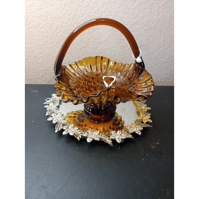 GORGEOUS Fenton Amber Hobnail 6" Wedding Basket Vase This Fenton Amber Hobnail 6" Wedding Basket Vase is a stunning piece...