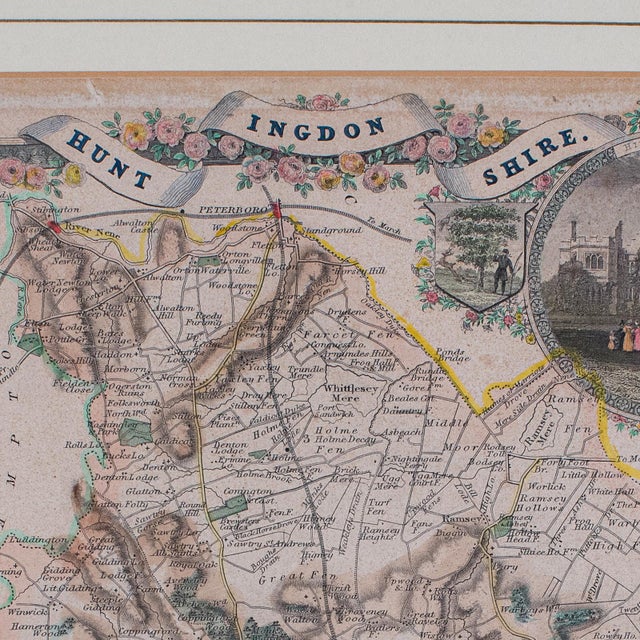 1900 - 1909 Antique County Map, Huntingdonshire, English, Framed, Moule, Atlas, Victorian For Sale - Image 5 of 12