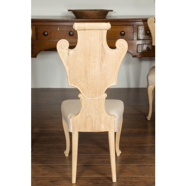 Mid-Century Modern Set of Six Italian Midcentury Bleached Walnut Dining Room Chairs with Scrolls For Sale - Image 3 of 12