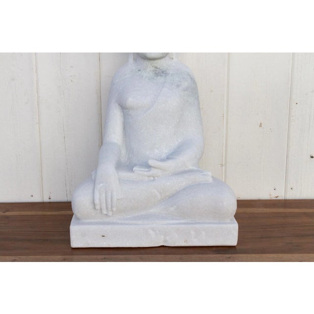 1990s White Marble Bhumisparsha Buddha For Sale - Image 5 of 11