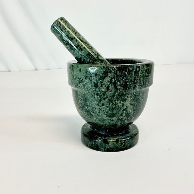 1970s Vintage Green Marble Italian Arts & Crafts Mortar and Pestle For Sale - Image 4 of 8