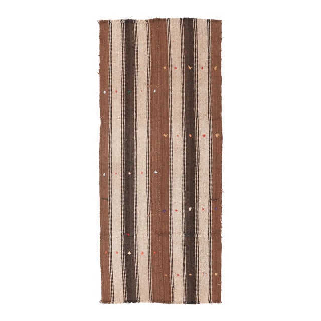 Vintage Brown Striped Kilim Rug - 2`6″ X 6`2″ For Sale