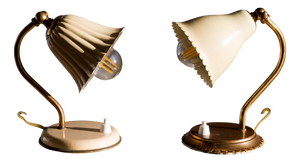 Vintage Brass Table Lamps with Enameled Corolla Lampshades, 1950s, Set of 2