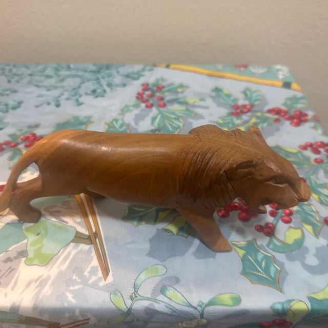 1970s Mid-Century Modern Hand-Carved Teak Wood Roaring Lion Sculpture For Sale - Image 5 of 12