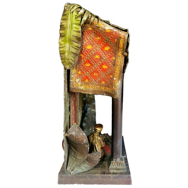 Early 20th Century After Bergman, Cold-Painted Orientalist Market Stall Diorama Lamp For Sale - Image 4 of 10