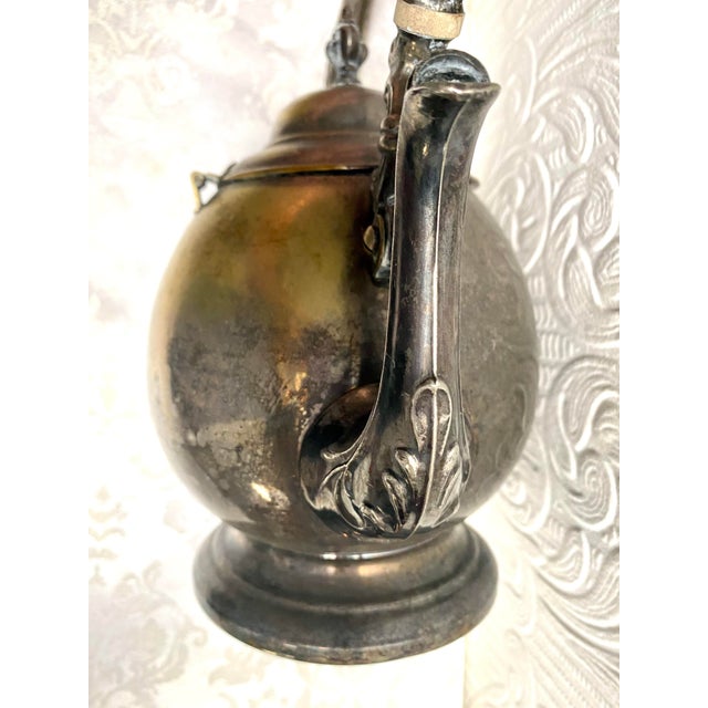 Antique 1880’s Silver-Plated Brass Gooseneck Tea Pot For Sale - Image 9 of 11