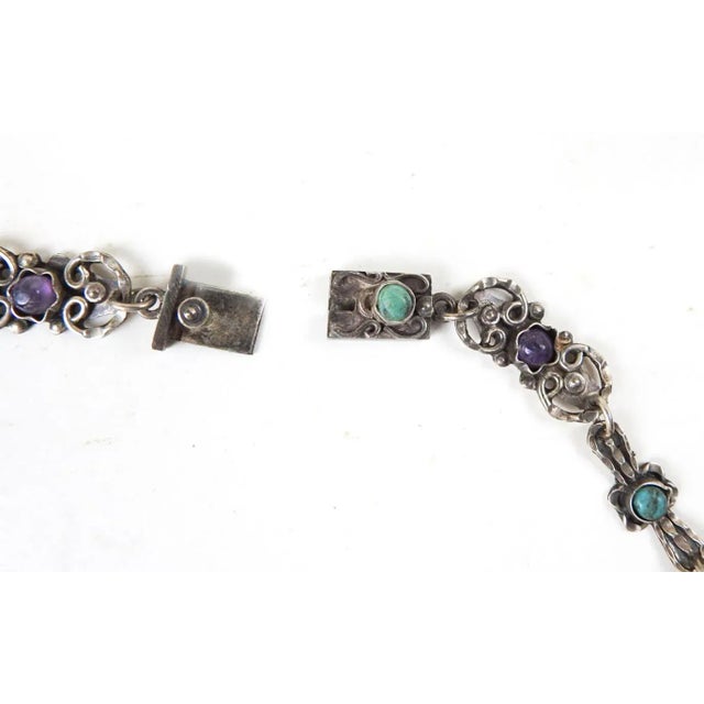 Purple Vintage Morales Matl Style Sterling Amethyst Turquoise Coral Necklace For Sale - Image 8 of 11
