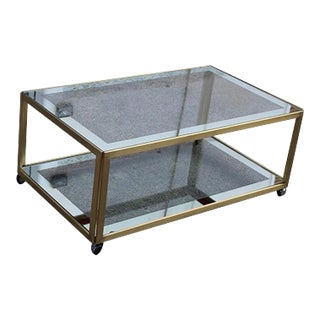 Coffee Table in Satin Brass and Mirrored Glass, 1970s For Sale