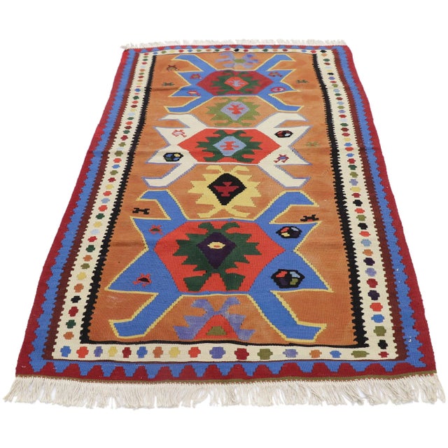Mid-Century Modern Vintage Persian Shiraz Kilim Rug, 03'04 X 05'08 For Sale - Image 3 of 9