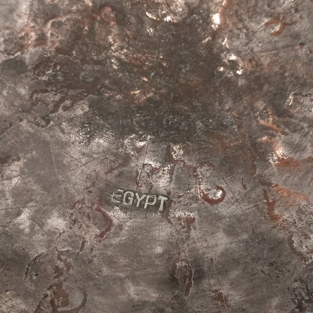 Vintage Egytian Hammered Sculptured Copper Platter/ Bowl With French Fluer- De- Lis and Bee Symbol For Sale - Image 16 of 18
