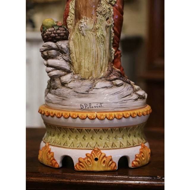 Green Pair of 20th Century Italian Hand-Painted Porcelain Figurine Statues For Sale - Image 8 of 12