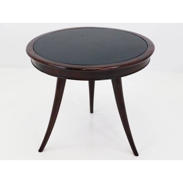 Paolo Buffa 3-Legged Center Table with Swivel Top in Walnut and Leather by Paolo Buffa, Italy, 1940s For Sale - Image 4 of 9