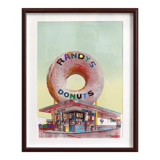 Giant Donut in Inglewood (Red) - Original Pop Art Still Life Mixed Media Artwork on Paper by Fabio Coruzzi For Sale