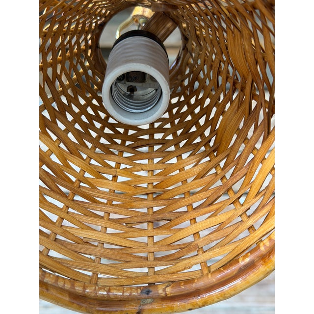 Wood Mid-20th Century French Boho Double Rattan Table Lamp Manner of Louis Sognot For Sale - Image 7 of 12