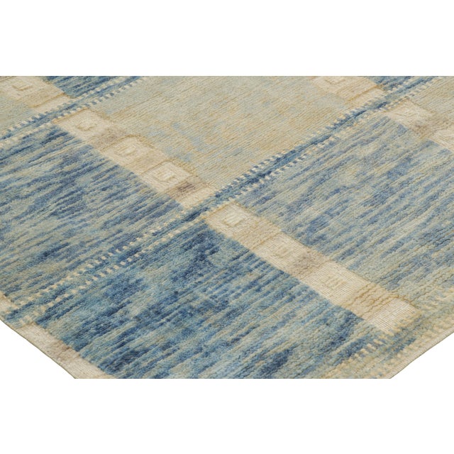 Rug & Kilim’s Scandinavian Style Rug in Blue and Cream With Geometric Patterns For Sale In New York - Image 6 of 8