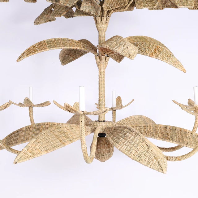 Wood The Lola Wicker Palm Leaf Chandelier From the Fs Flores Collection For Sale - Image 7 of 7