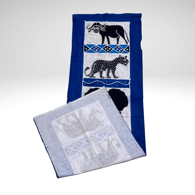 Early 20th Century Blue African Handprinted Table Runner For Sale - Image 11 of 12