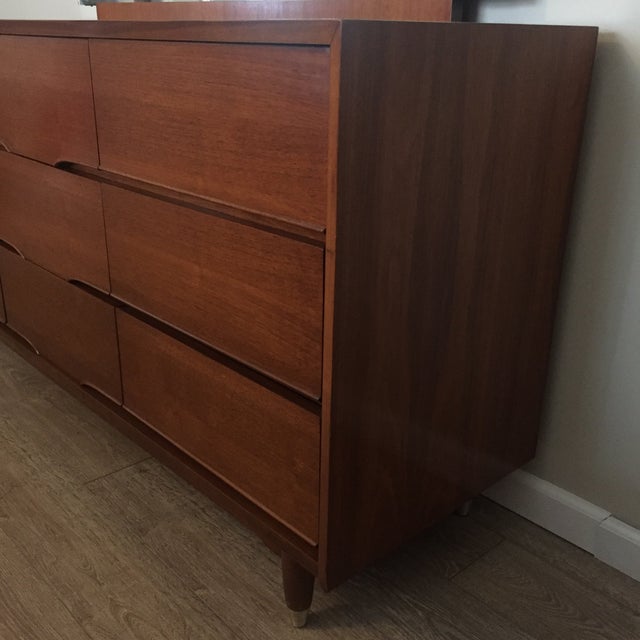 Vintage Mid-Century Walnut 9 Drawer Dresser & Mirror by ... Find great deals on ebay for mid century dress.