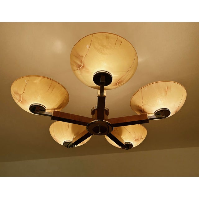 Large Art Deco Pendant Light in Wood and Glass, 1930s For Sale - Image 4 of 18