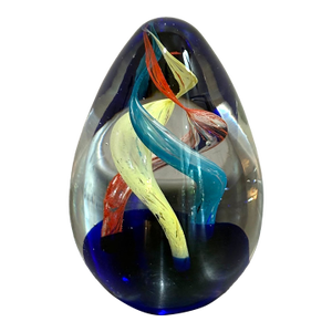 Murano Style Blue/Multicolored Glass Egg Paper Weight