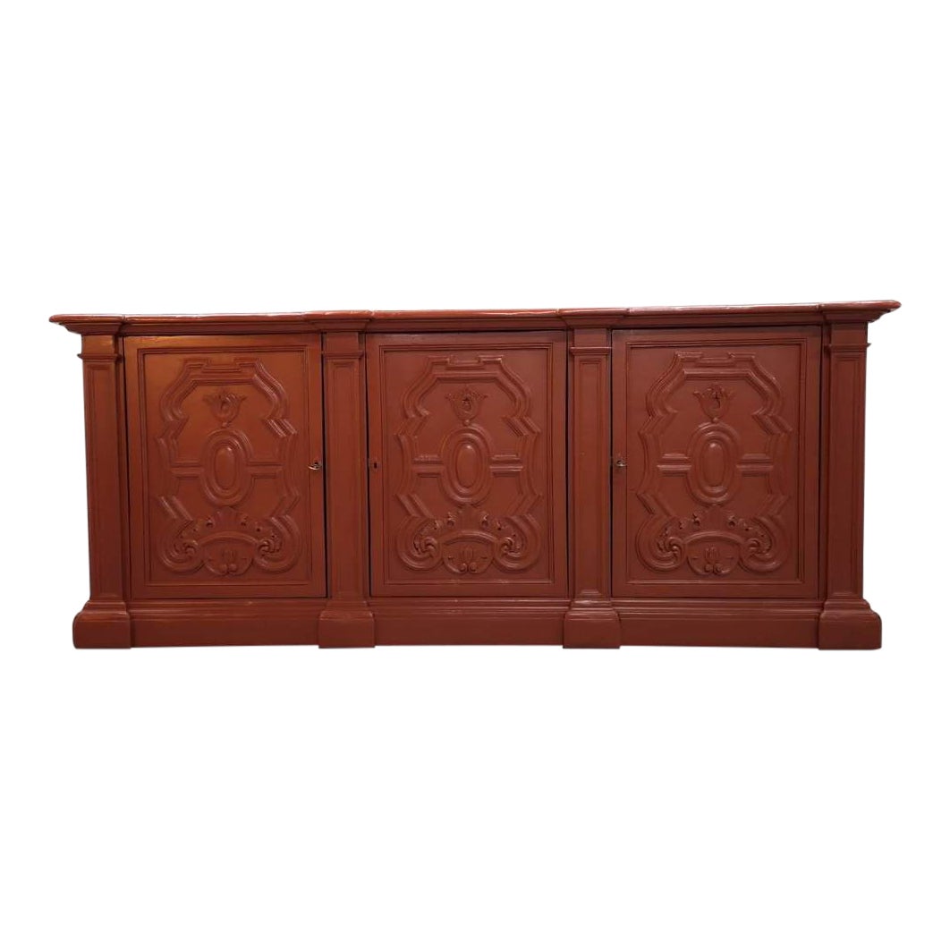 Early 20th C. French Brick Red Country Sideboard Kitchen Buffet Shabby