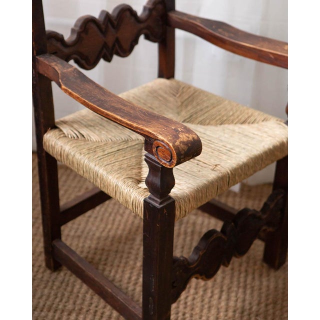 1960s Mexican Brutalist Wood and Rush Ladderback Dining Chairs - Set of 6 For Sale - Image 11 of 18