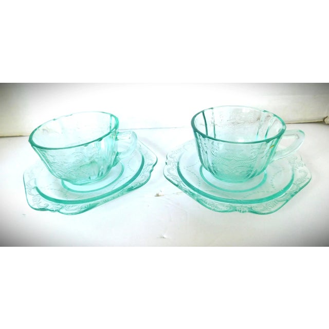 Vintage Indiana Depression Glass Tea Cup and Saucer, Set of Two, Recollection, Teal Blue Madrid Pattern 70's For Sale - Image 12 of 12