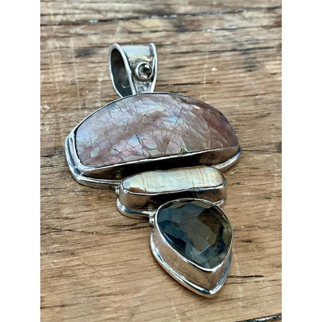 Vintage Boho Smokey Quartz & Mother of Pearl Pendant For Sale - Image 9 of 12