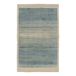 Rug & Kilim’s Contemporary Textural Kilim in Teal and Beige Striae For Sale