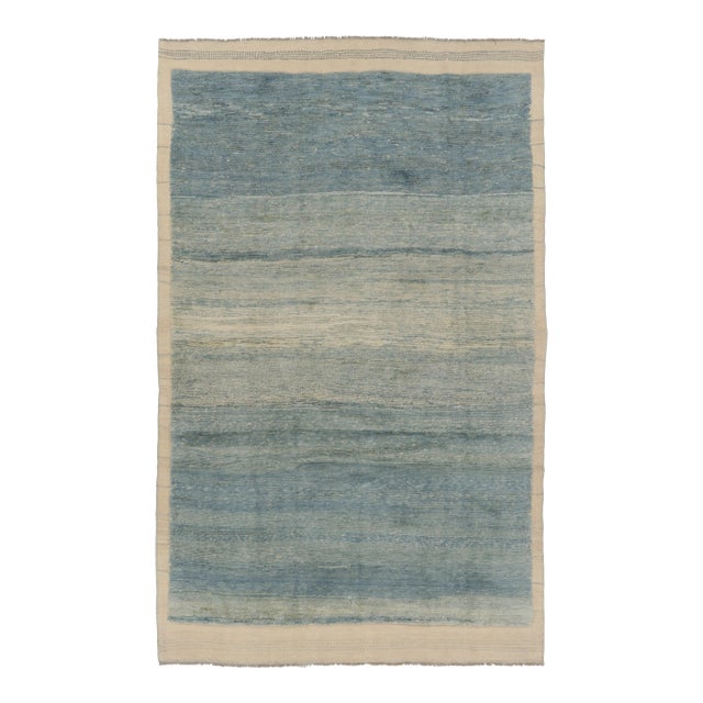 Rug & Kilim’s Contemporary Textural Kilim in Teal and Beige Striae For Sale