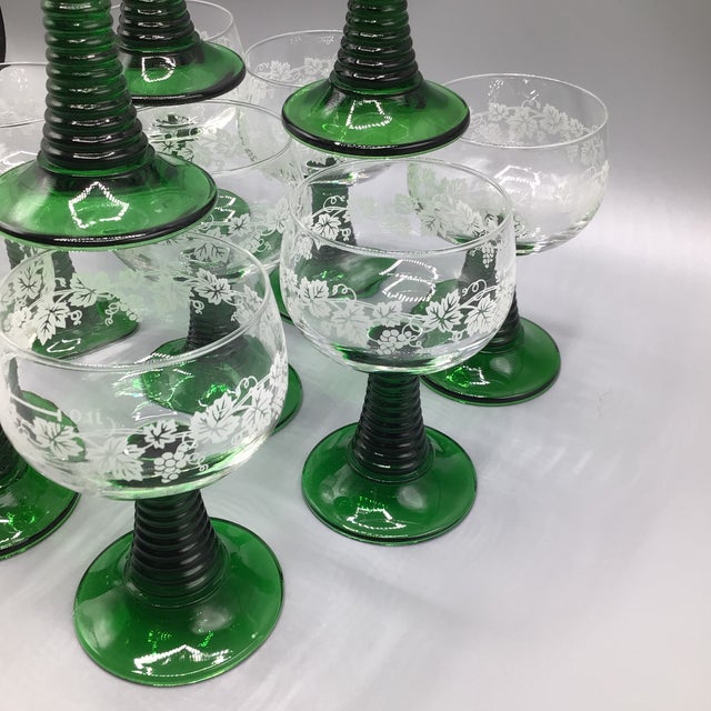 Vintage French Luminarc Emerald Green Beehive Stem Grape Etched Bowl