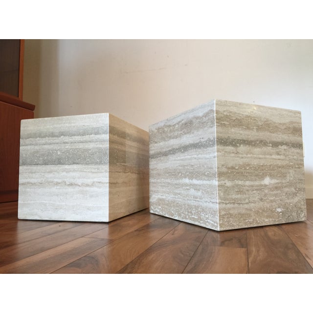 Travertine Marble Cube Side Tables Pair Chairish