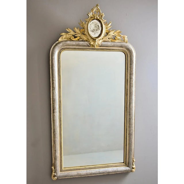 Large 19th Century Silver Louis Philippe Mirror With Gilded Mirror Crest For Sale - Image 4 of 12