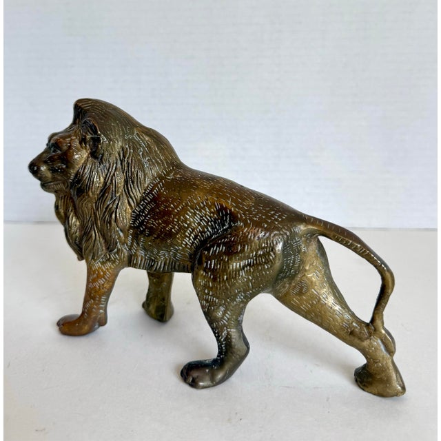 Vintage Brass Lion Figurine, Regal Hollywood Regency Decor For Sale - Image 9 of 11