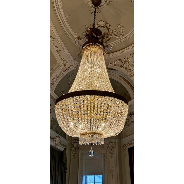 Monumental Bronze and Cut Crystal Basket Chandelier, 1930s For Sale - Image 6 of 7