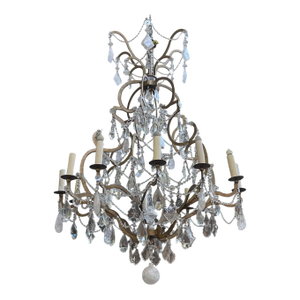 Italian Rock Crystal & Wrought Iron Chandelier, 20th Century