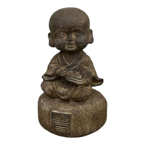 Oriental Gray Stone Little Lohon Monk Reading Book Statue